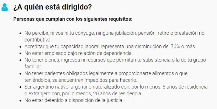 As&iacute; se explica, en la web de la Direcci&oacute;n Nacional, qui&eacute;nes son los beneficiarios de la pensi&oacute;n no contributiva por invalidez.