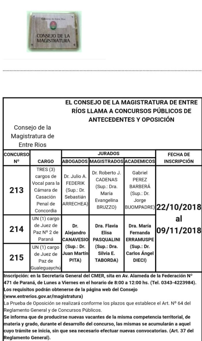 En Paran&aacute; y Gualeguaych&uacute; convocaron a concurso para Juez de Paz este jueves