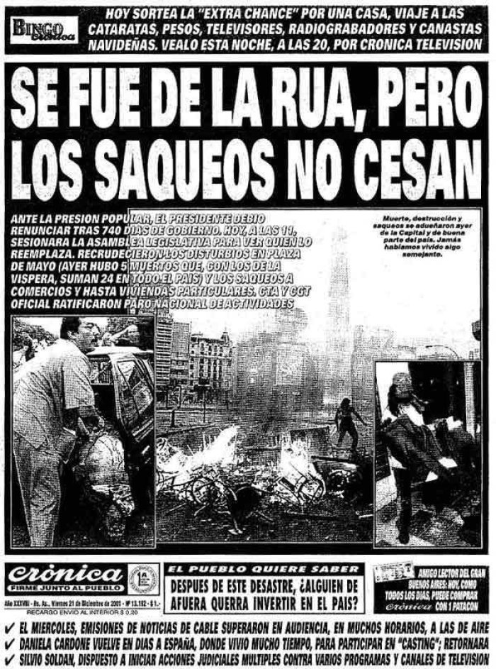 El fat&iacute;dico diciembre de 2001, contado por uno de los diarios porte&ntilde;os.