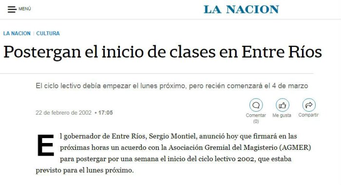 As&iacute; contaba diario La Naci&oacute;n c&oacute;mo se postergaba el inicio de clases en la provincia.