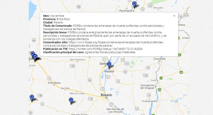 Ah&iacute; est&aacute; el punto indicando el caso entrerriano que los monitores de FOPEA registraron el a&ntilde;o pasado.