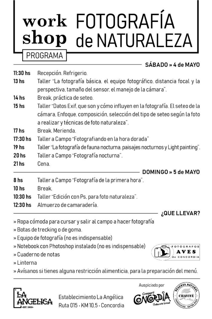 Este es el programa para los dos d&iacute;as que durar&aacute; el taller "Fotograf&iacute;a de Naturaleza".