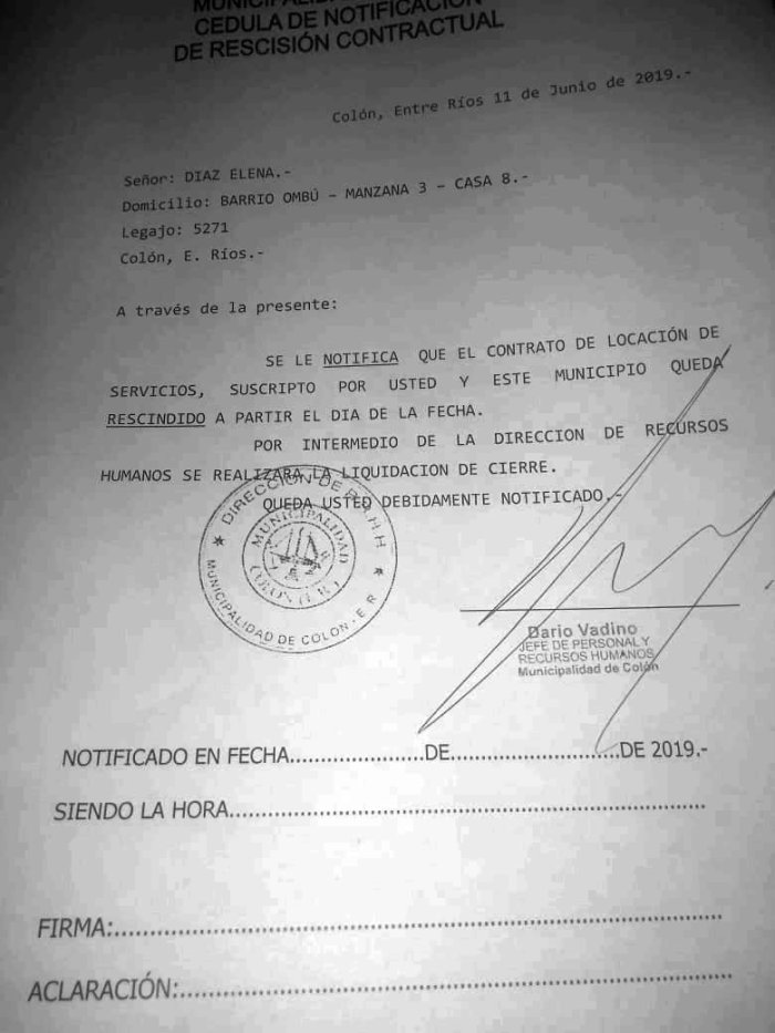 El aviso de despido que recibieron los empleados