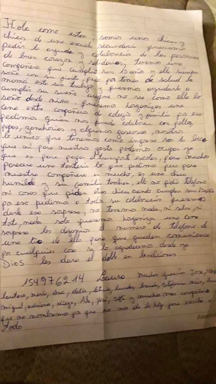 La carta que hicieron los j&oacute;venes