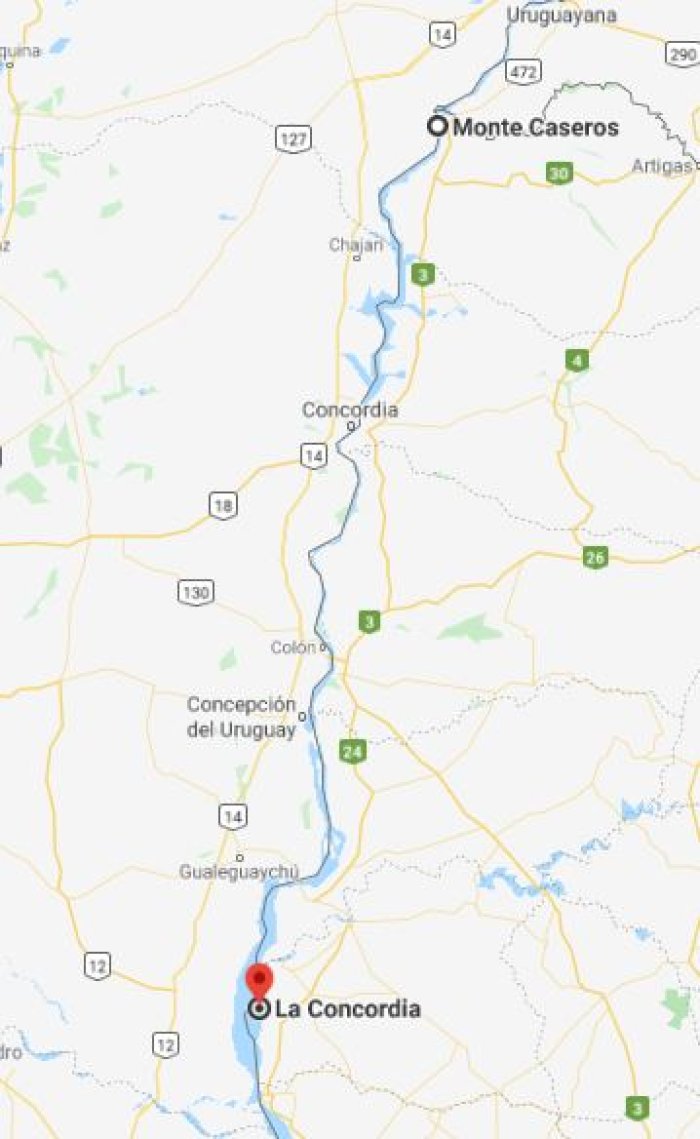 La extensi&oacute;n del r&iacute;o Uruguay por la que se hizo el estudio