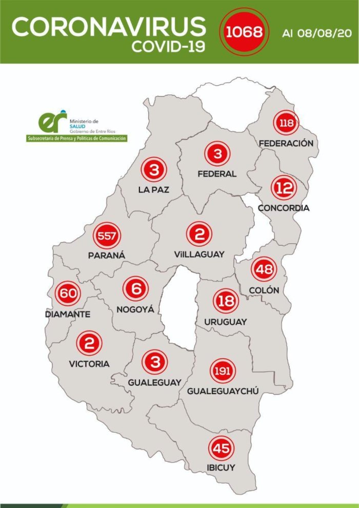 Este es el mapa actualizados de casos registrados, desde el inicio de la pandemia, en la provincia.