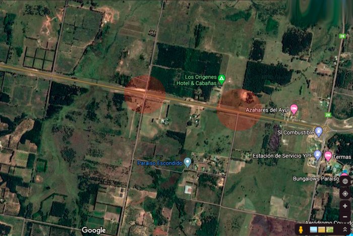 Los c&iacute;rculos rojos identifican los dos cruces con la 015