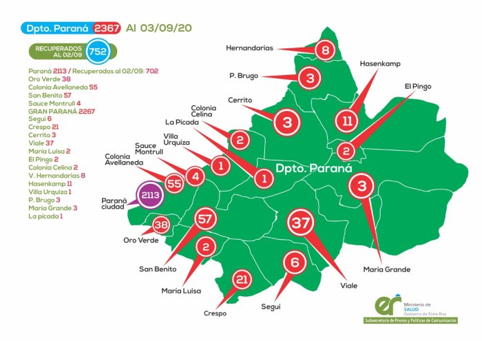 Casos en el departamento Paran&aacute;