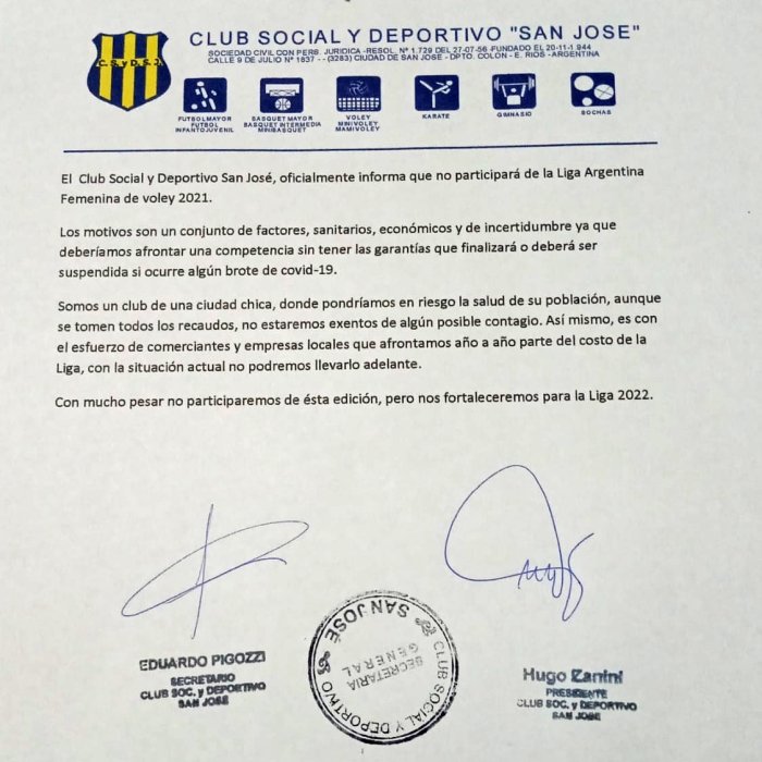 El comunicado del club sanjosesino.