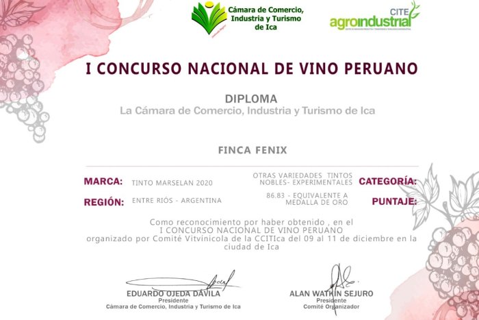 Medalla de oro para el Marselan entrerriano.