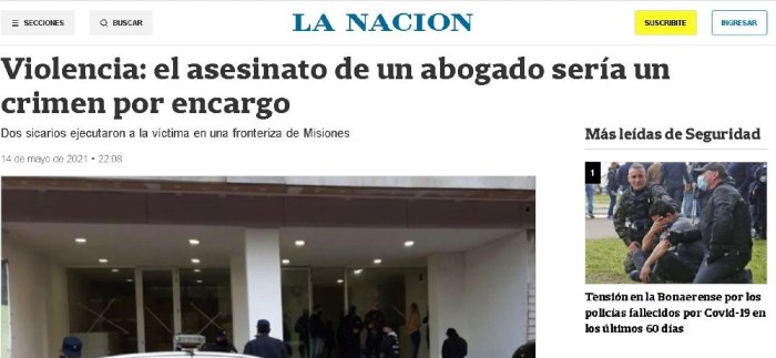 En La Naci&oacute;n tambi&eacute;n siguen lo que pas&oacute; con el entrerriano, asesinado por sicarios.