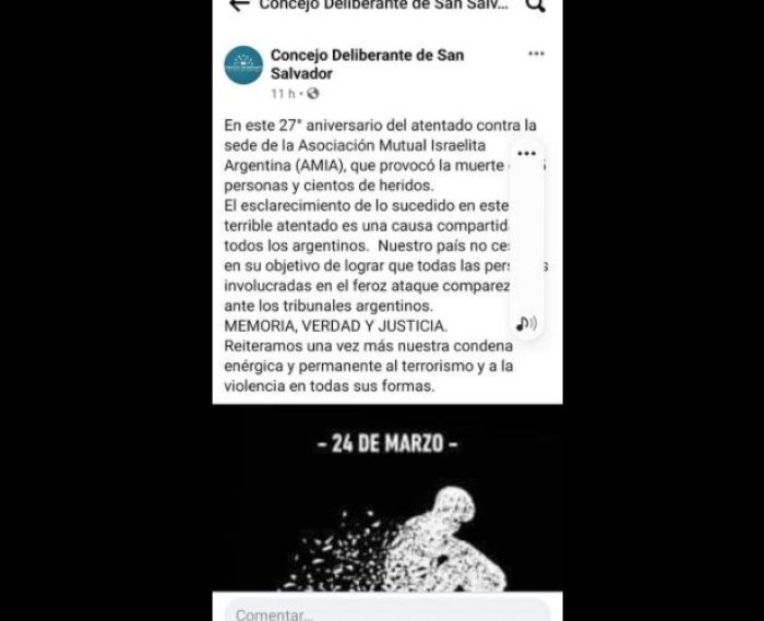 Ese fue el posteo que hizo el Concejo Deliberante de San Salvador, que luego despublic&oacute;.e