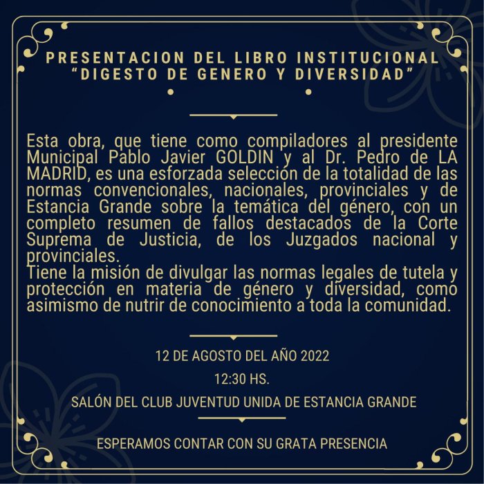 La invitaci&oacute;n a la presentaci&oacute;n del libro, del que Gold&iacute;n y De la Madrid son compiladores
