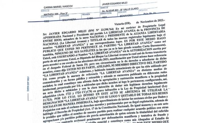 Cartadocumento de Ivascov a Milei.