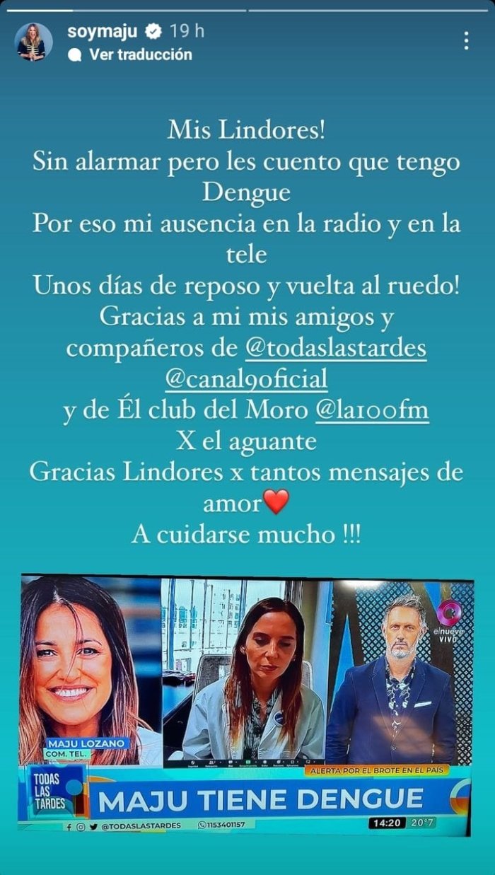 El mensaje de Maju Lozano a trav&eacute;s de historias de IG.
