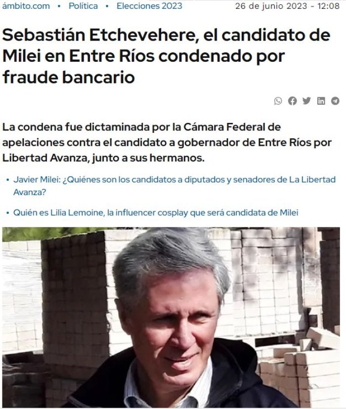 Captura de pantalla de la publicaci&oacute;n en el medio &Aacute;mbito.