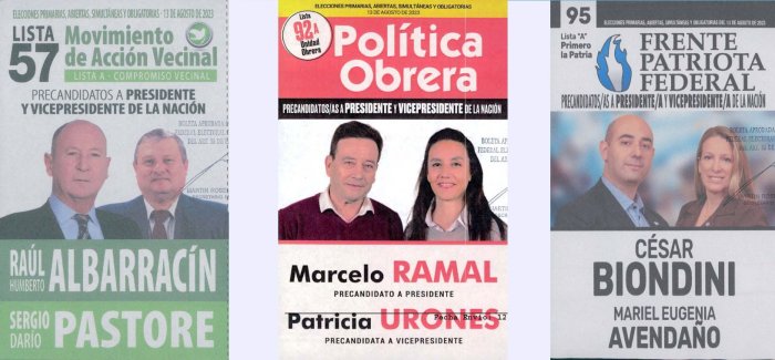 Lista 57: Movimiento de Acci&oacute;n Vecinal - Ra&uacute;l Albarrac&iacute;n; Lista 92: Pol&iacute;tica Obrera - Marcelo Ramal; Lista 95: Frente Patriota Federal - C&eacute;sar Biondini.