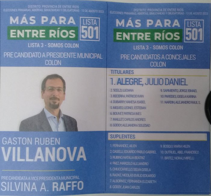 Lista 501: M&aacute;s Para Entre R&iacute;os - Gast&oacute;n Rub&eacute;n Villanova.