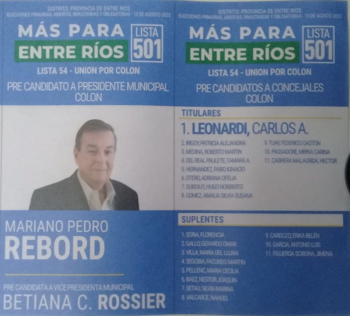 Lista 501: M&aacute;s Para Entre R&iacute;os - Mariano Pedro Rebord.
