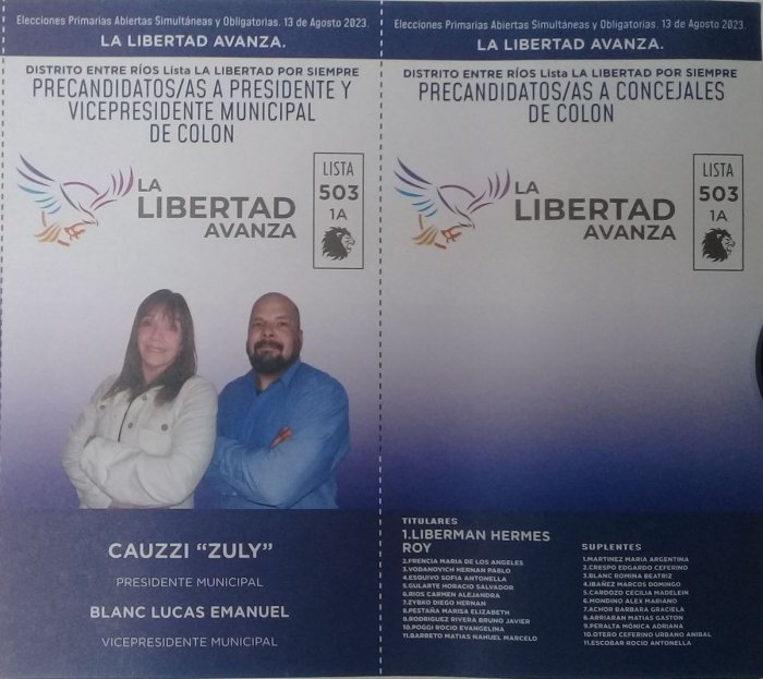 Lista 503: La Libertad Avanza - "Zuly" Cauzzi.