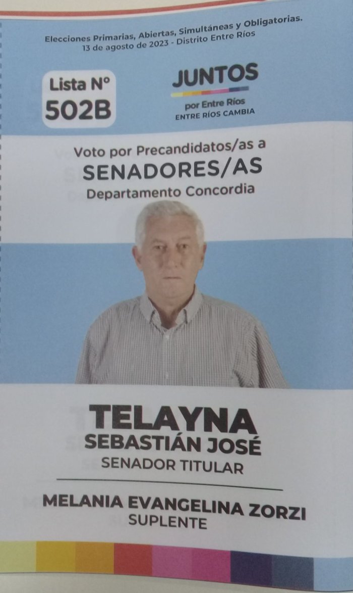 Lista 502B, Juntos por Entre R&iacute;os, encabezada por Sebasti&aacute;n Jos&eacute; Telayna.