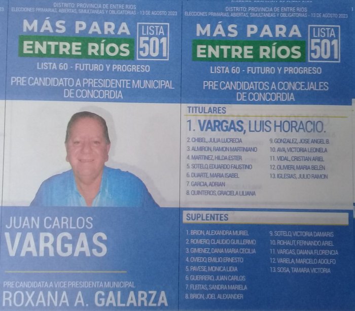 Lista 501: M&aacute;s Para Entre R&iacute;os - Juan Carlos Vargas.
