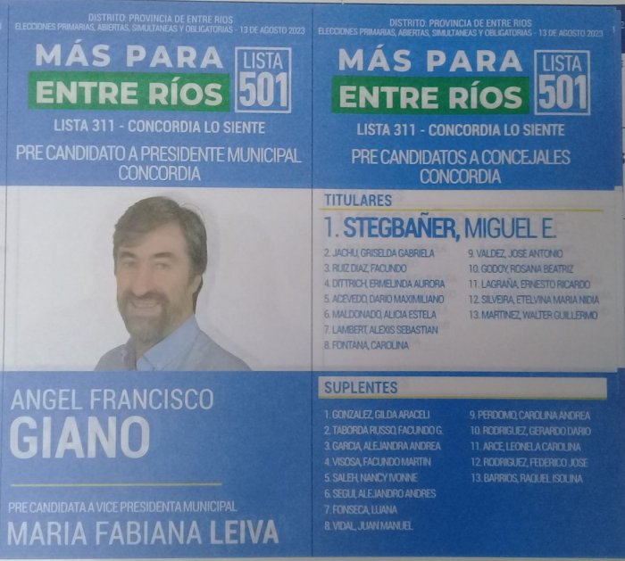 Lista 501: M&aacute;s Para Entre R&iacute;os - &Aacute;ngel Francisco Giano.