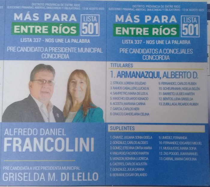 Lista 501: M&aacute;s Para Entre R&iacute;os - Alfredo Daniel Francolini.