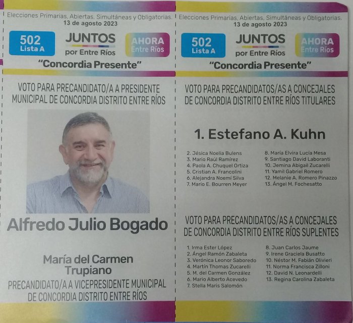 Lista 502: Juntos por Entre R&iacute;os - Alfredo Julio Bogado.