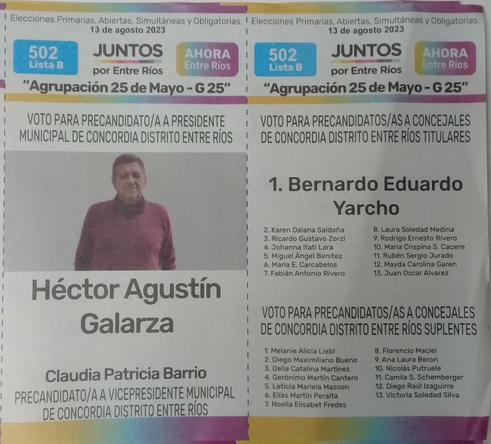 Lista 502: Juntos por Entre R&iacute;os - H&eacute;ctor Agust&iacute;n Galarza.