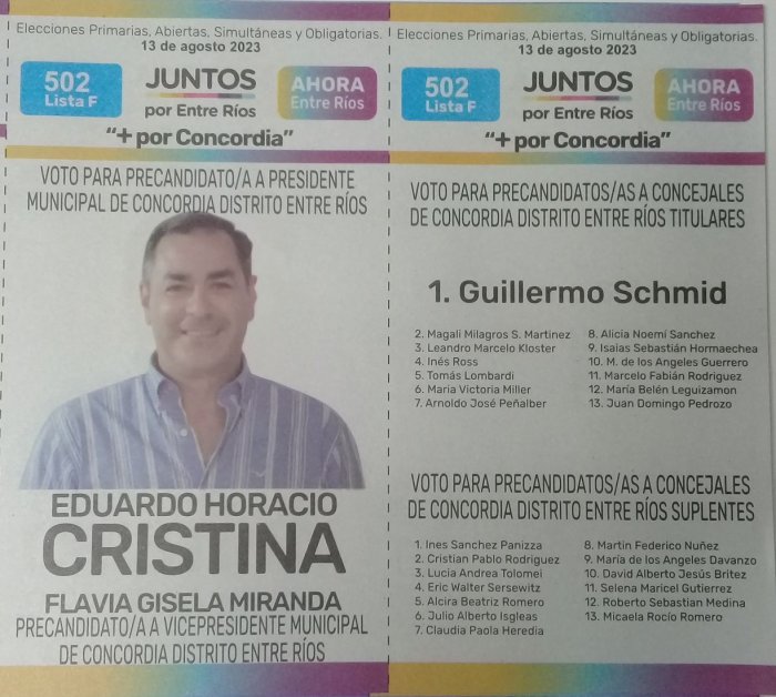 Lista 502: Juntos por Entre R&iacute;os - Eduardo Horacio Cristina.