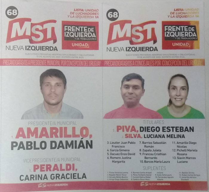 Lista 68: MST Nueva Izquierda - Pablo Dami&aacute;n Amarillo.