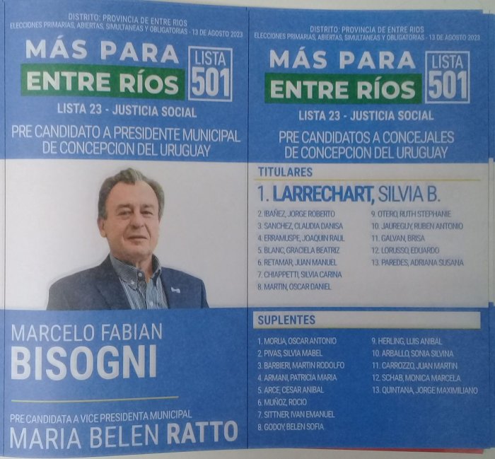Lista 501: M&aacute;s Para Entre R&iacute;os - Marcelo Fabi&aacute;n Bisogni.