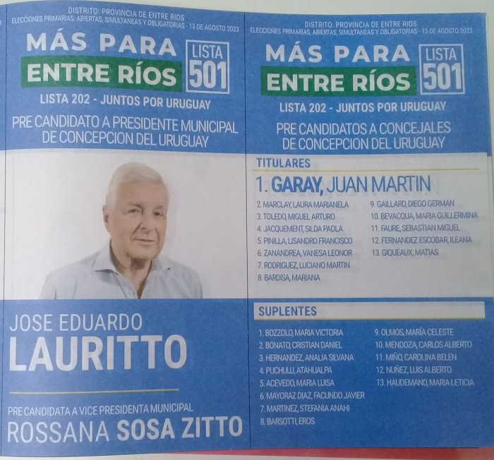 Lista 501: M&aacute;s Para Entre R&iacute;os - Jos&eacute; Eduardo Lauritto.