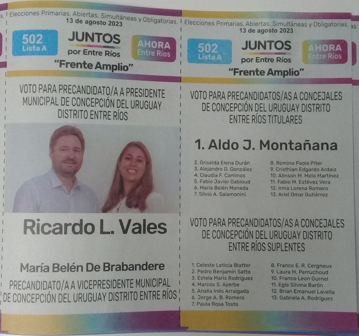 Lista 502A: Juntos por Entre R&iacute;os - Ricardo L. Vales.