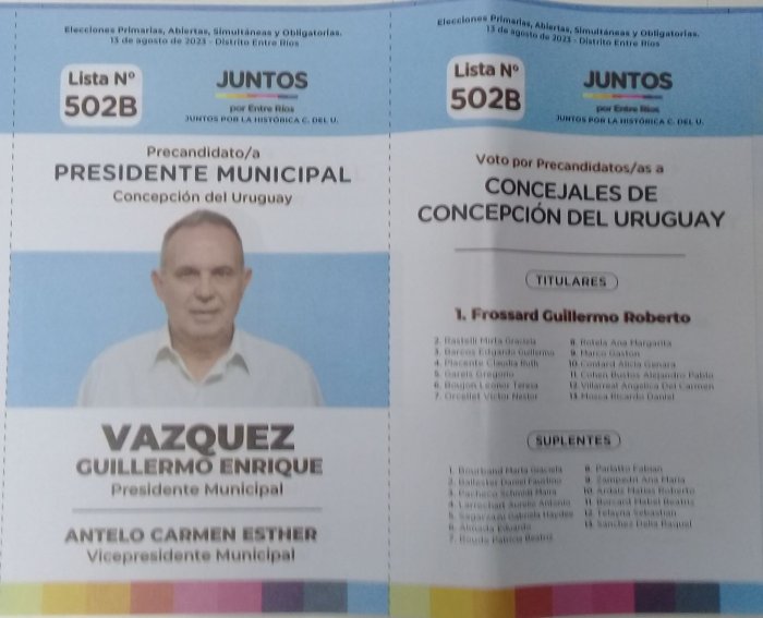 Lista 502B: Juntos por Entre R&iacute;os - Guillermo Enrique V&aacute;zquez.