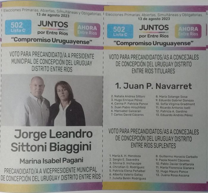 Lista 502C: Juntos por Entre R&iacute;os - Jorge Leandro Sittoni Biaggini.