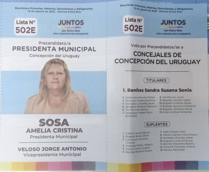 Lista 502E: Juntos por Entre R&iacute;os - Amelia Cristina Sosa.