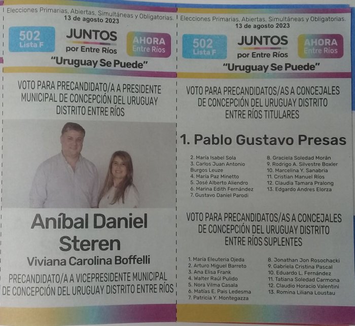 Lista 502F: Juntos por Entre R&iacute;os - An&iacute;bal Daniel Steren.