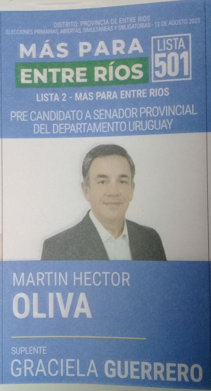 Lista 501, M&aacute;s Para Entre R&iacute;os, encabezada por Mart&iacute;n H&eacute;ctor Oliva.