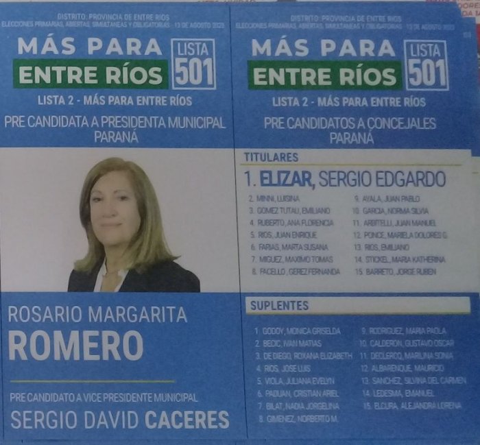 Lista 501: M&aacute;s Para Entre R&iacute;os - Rosario Margarita Romero.