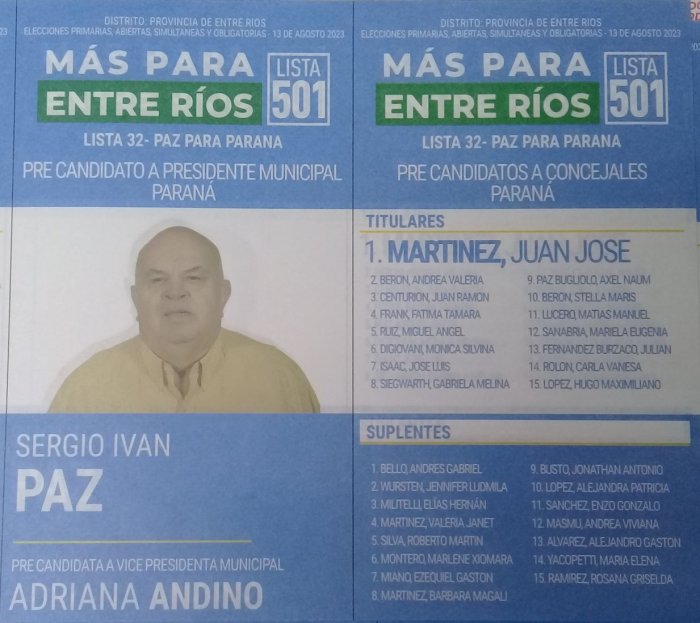 Lista 501: M&aacute;s Para Entre R&iacute;os - Sergio Iv&aacute;n Paz.