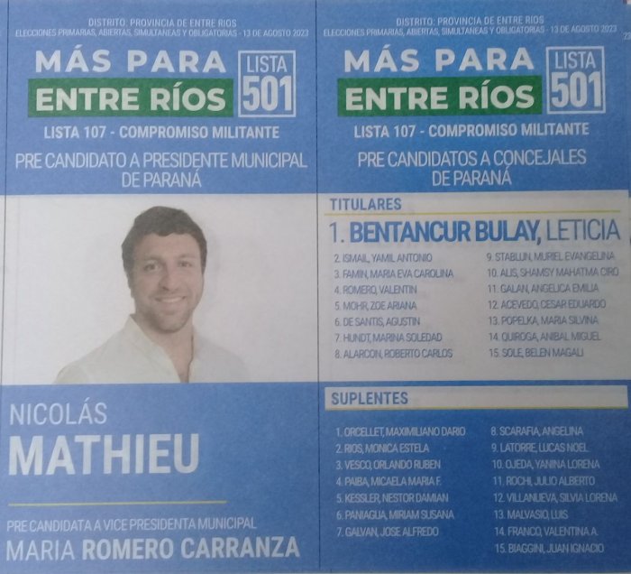 Lista 501: M&aacute;s Para Entre R&iacute;os - Nicol&aacute;s Mathieu.