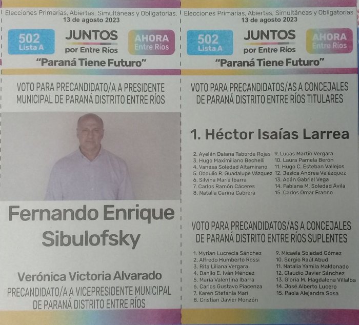 Lista 502A: Juntos por Entre R&iacute;os - Fernando Enrique Sibulosky