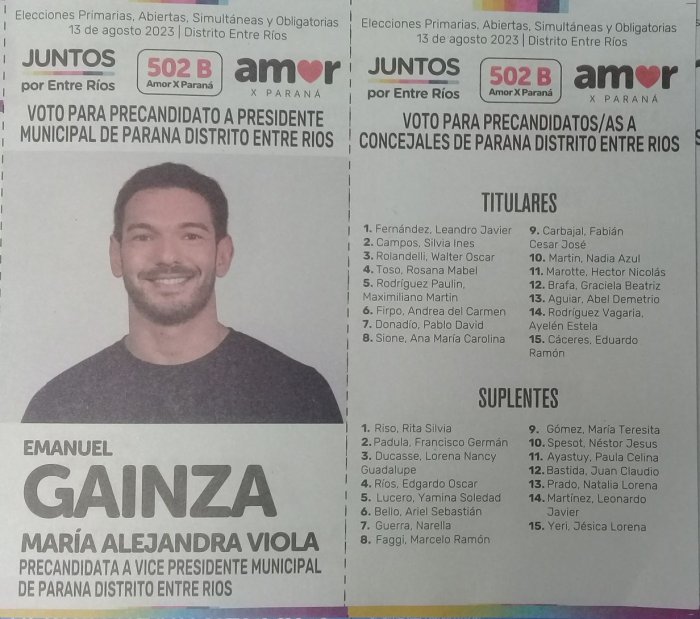 Lista 502B: Juntos por Entre R&iacute;os - Emanuel Gainza.