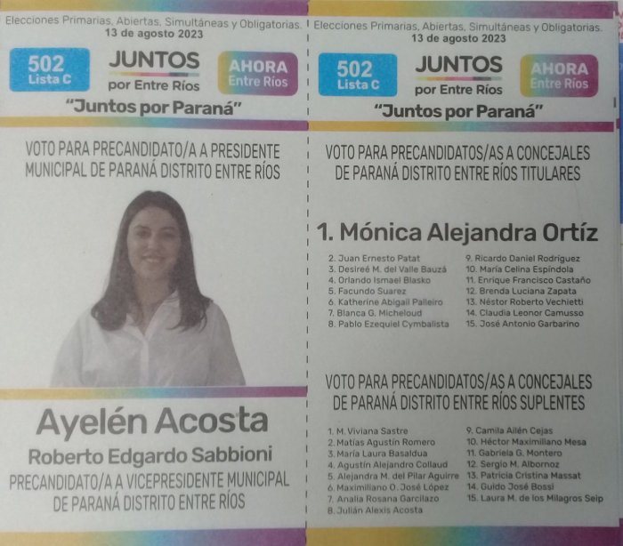 Lista 502C: Juntos por Entre R&iacute;os - Ayel&eacute;n Acosta.