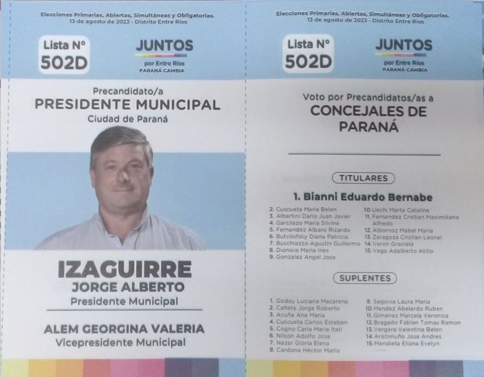 Lista 502D: Juntos por Entre R&iacute;os - Jorge Alberto Izaguirre.
