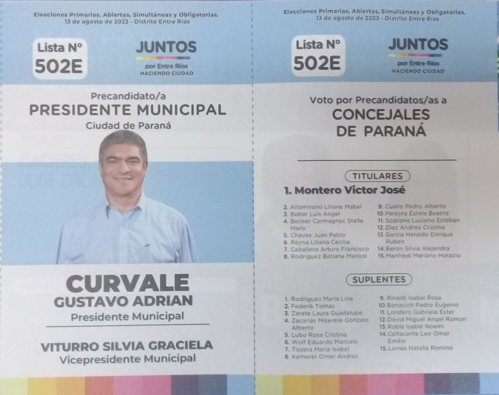 Lista 502E: Juntos por Entre R&iacute;os - Gustavo Adri&aacute;n Curvale.