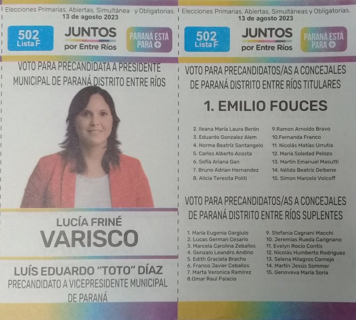 Lista 502F: Juntos por Entre R&iacute;os - Luc&iacute;a Frin&eacute; Varisco.