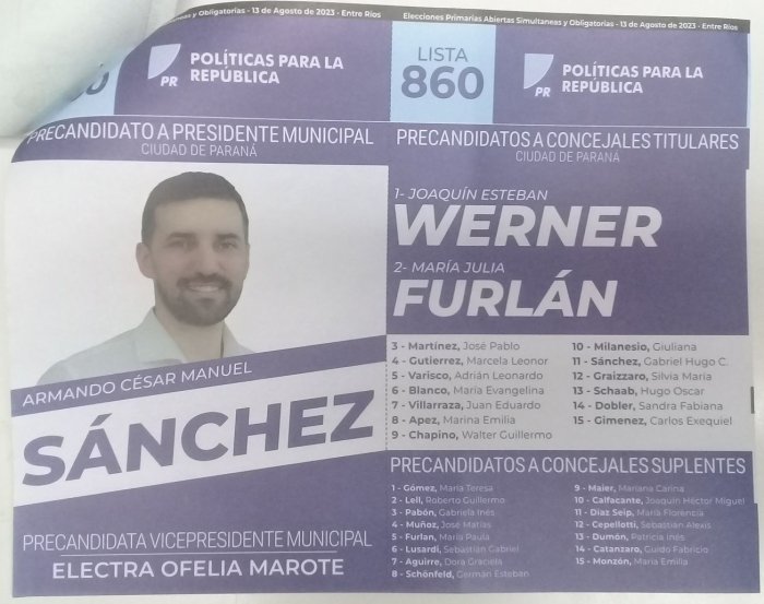 Lista 860: Pol&iacute;ticas Para La Rep&uacute;blica - Armando C&eacute;sar Manuel S&aacute;nchez.